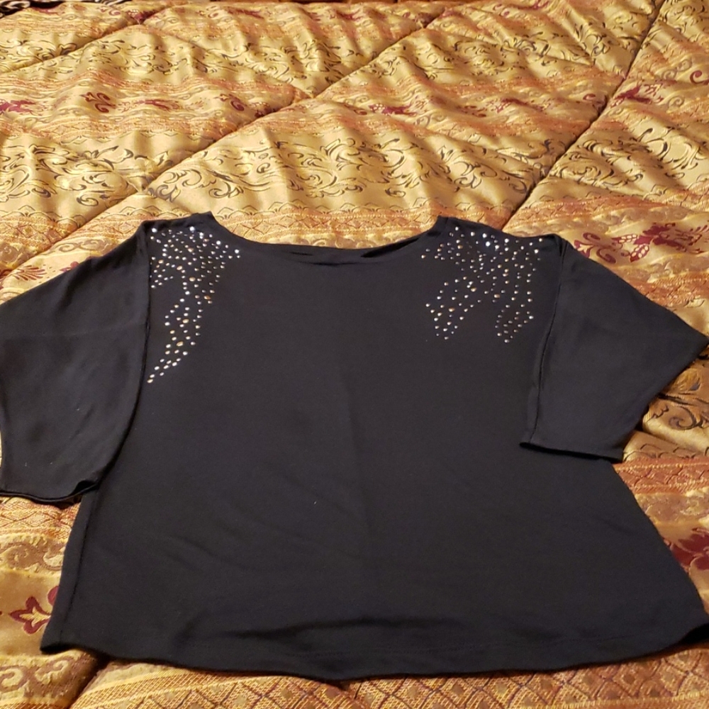 Black with rhinestones sides/shoulders design